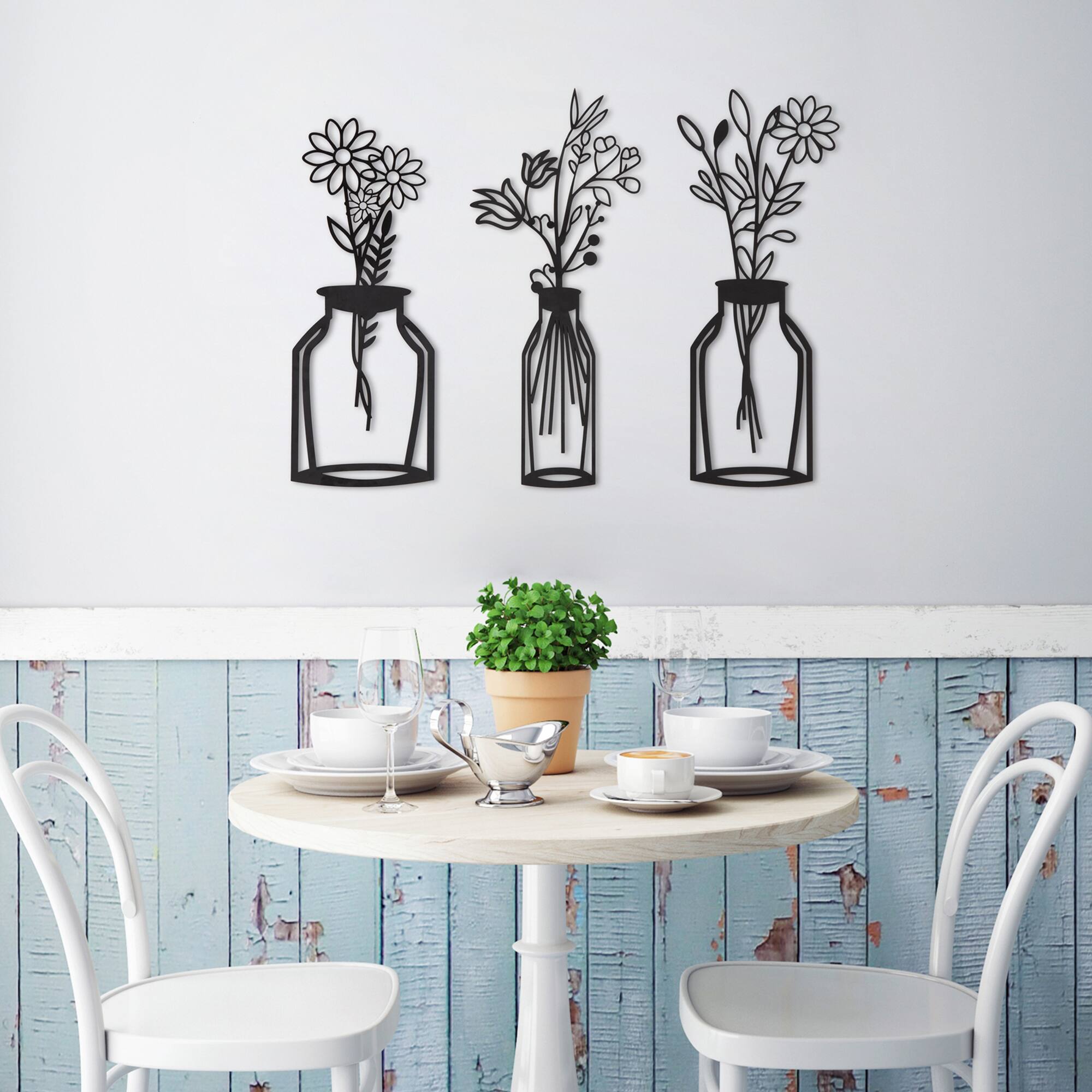 Habitat Decor 28" Wazon Black Botanical Vases Metal Wall Art Set